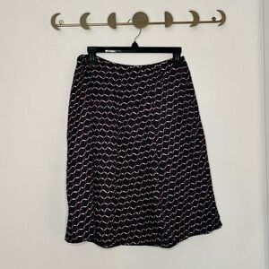 Talbots Petites 100% Silk A-Line Midi Skirt Navy Red White Size 8